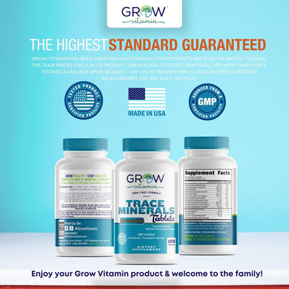 grow vitamin Trace Minerals Enhanced Complex - 70+ Nutrient-Dense Minerals, 100 Tablets