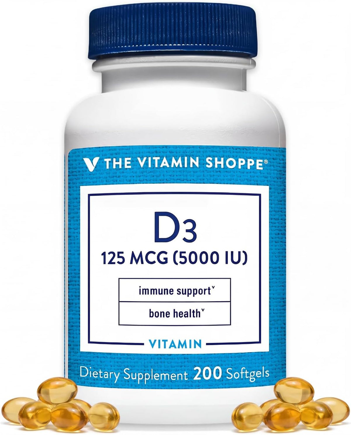 The Vitamin Shoppe Vitamin D3 5000 IU Supplement, Bone, Immune and Cellular Health Support for Men and Women, Gluten-free, Dairy-free, 200 Soft Capsules - görsel 1