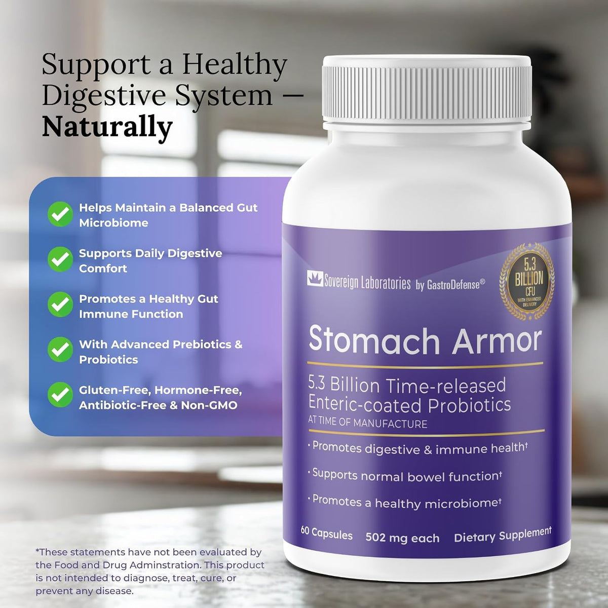 GastroDefense Stomach Armour - Shelf-Stable Prebiotic and Probiotic - Liposomal Colostrum-LD Enhanced. Beneficial Strains Colonise and Promote Gut Health, Designed for Adult Women and Men - görsel 6