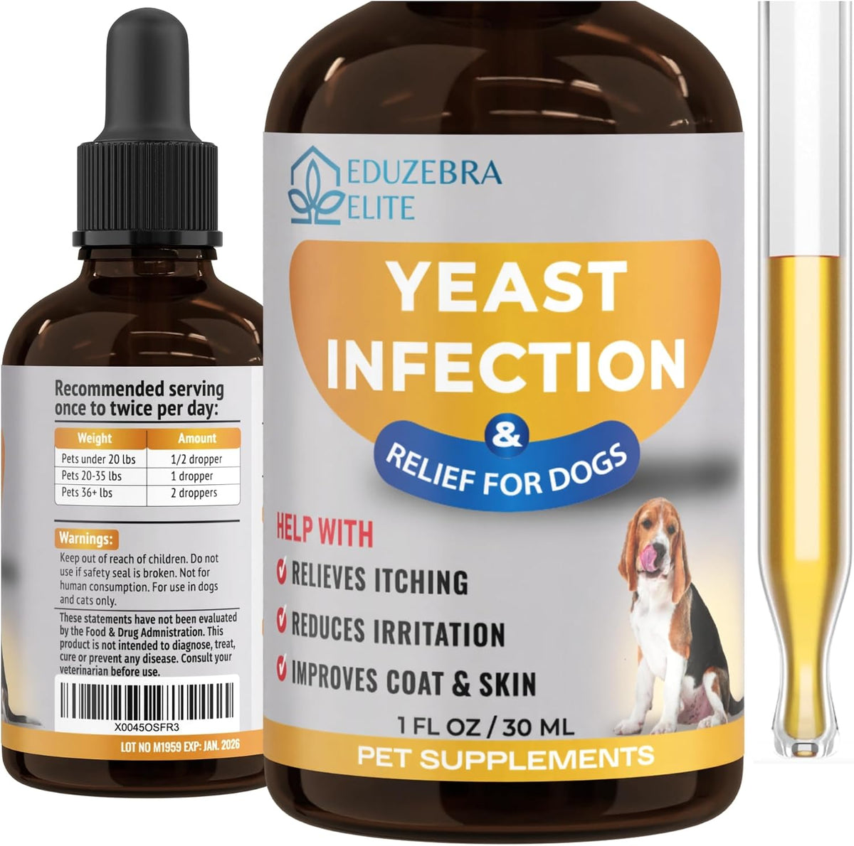 EDUZEBRA Yeast Infection Support for Dogs – Soothing Itch Relief & Skin Health Liquid Supplement - görsel 1