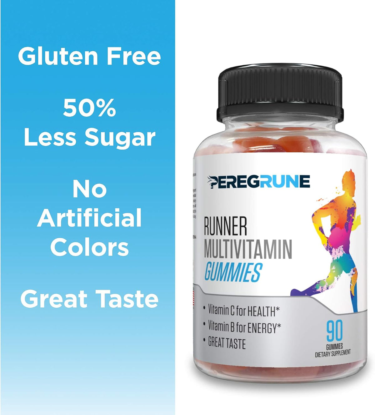 PEREGRUNE Runner Multivitamin Gummies – Daily Vitamin for Runners (Vitamins A, C, D, E, B Complex) – 50% Less Sugar - görsel 3