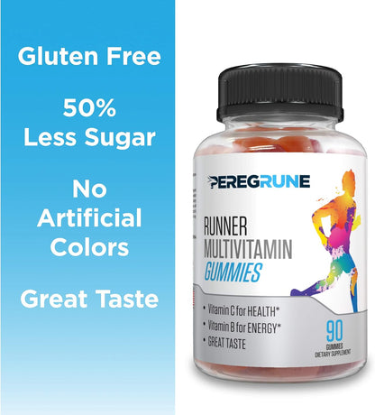 PEREGRUNE Runner Multivitamin Gummies – Daily Vitamin for Runners (Vitamins A, C, D, E, B Complex) – 50% Less Sugar