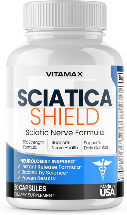 Sciatic Nerve Comfort Supplement – 10-Ingredient Formula with Alpha Lipoic Acid, Turmeric, Glucosamine, MSM, Vitamin B Complex – 60 Capsules