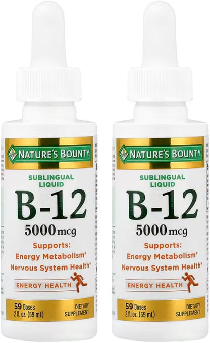 Nature's Bounty Vitamin B12 5000 mcg Sublingual Liquid, 59 ml (Pack of 3)