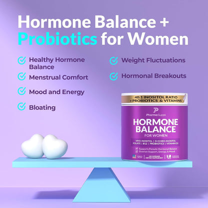 Inositol+ Hormonal Balance Supplement – 40:1 Myo/D-Chiro Inositol with Probiotics (240 Capsules)
