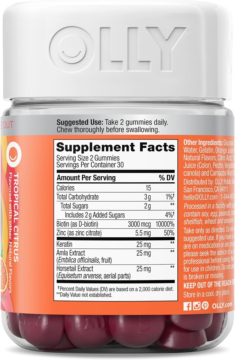 OLLY Heavenly Hair Gummy, Supports Healthy Hair, Keratin, Biotin, AMLA, Chewable Food Supplement, 30 Day Supply - 60 Count - görsel 7
