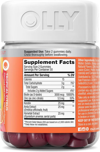OLLY Heavenly Hair Gummy, Supports Healthy Hair, Keratin, Biotin, AMLA, Chewable Food Supplement, 30 Day Supply - 60 Count
