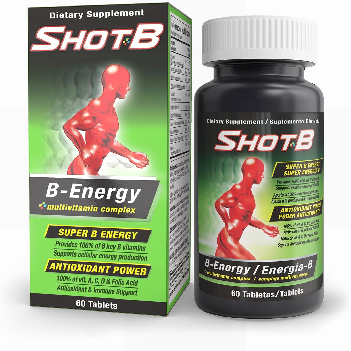 Shot B Multivitamin Complex, B-Energy, Vitamin B Complex with Antioxidant Support, 60 Tablets - görsel 1
