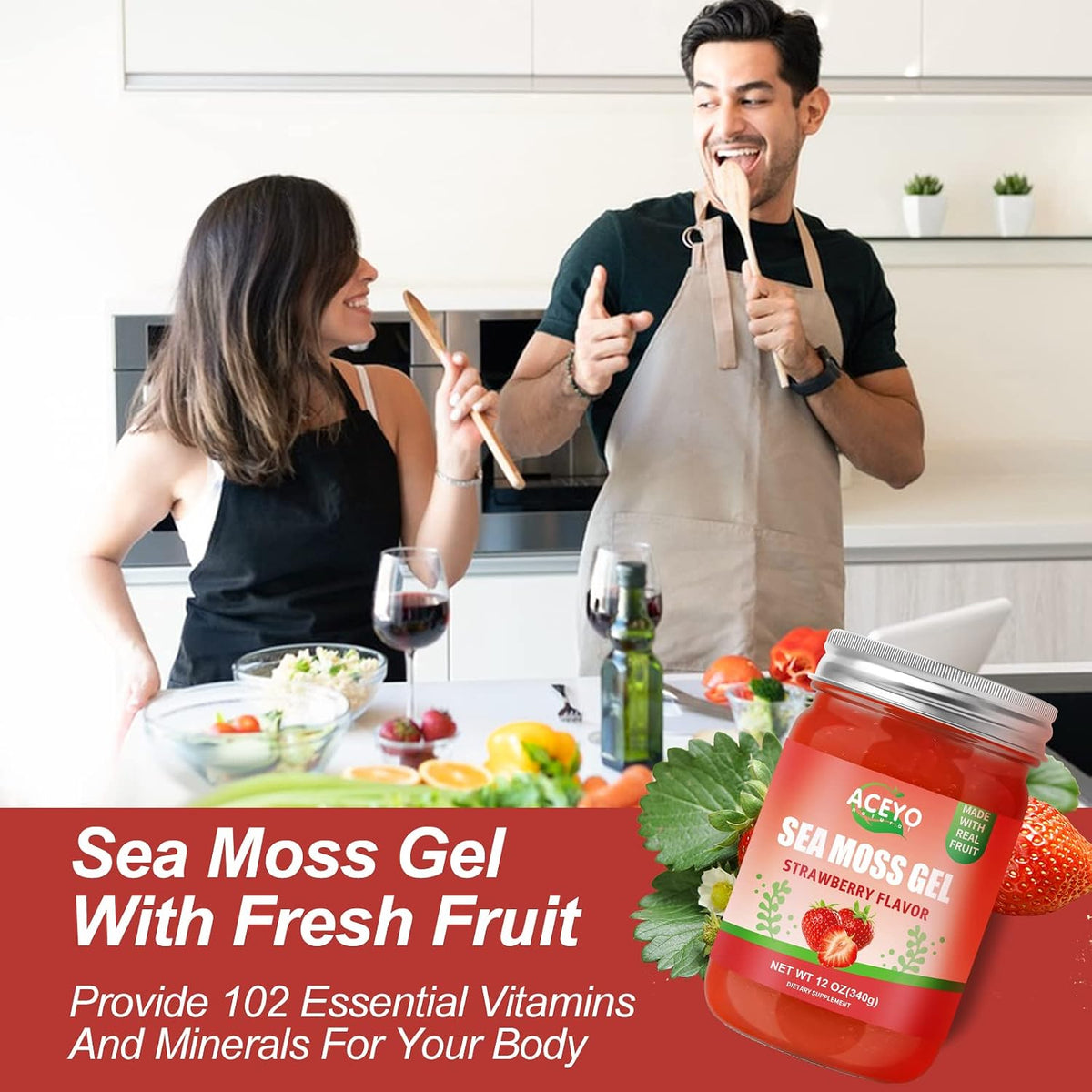 ACEYO Irish Sea Moss Gel – Raw Vegan Strawberry Flavour (340 g) - görsel 5