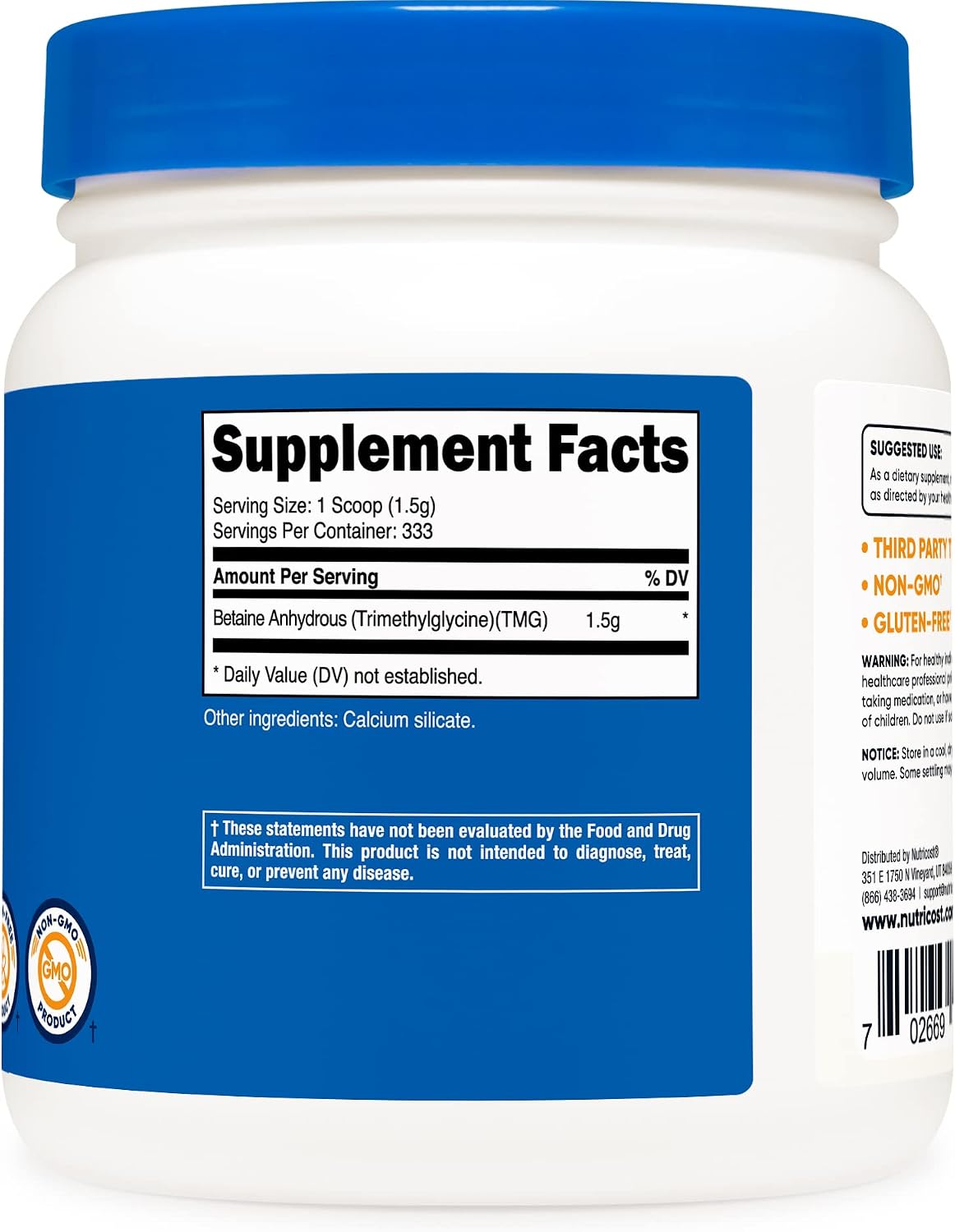 Nutricost Betaine Anhydrous (TMG) Powder - 500g (3-Pack) - görsel 4
