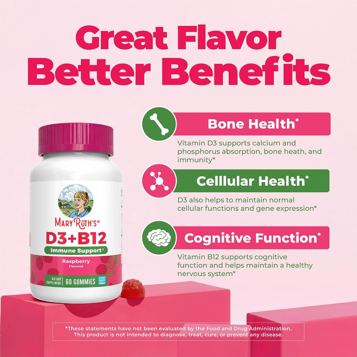 MaryRuth's Vitamin D3 + B12 Gummies - Sugar Free, Vegan, 60 Chewable Gummies - görsel 4