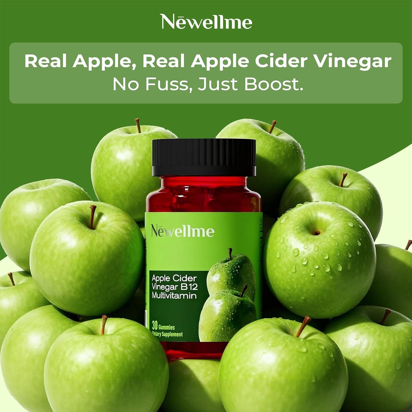 NEWELLME ACV Gummies with the Mother & B12 – Sugar-Free, Great-Tasting Vegan Gummies for Digestion, Metabolism & Daily Energy Support, 30 Count - görsel 4