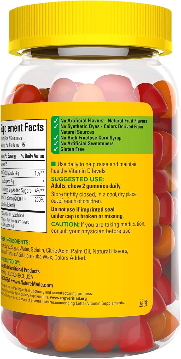 Nature Made Vitamin D3 Gummies - 2000 IU (50 mcg) - 150 Count - Immune and Bone Health - görsel 8