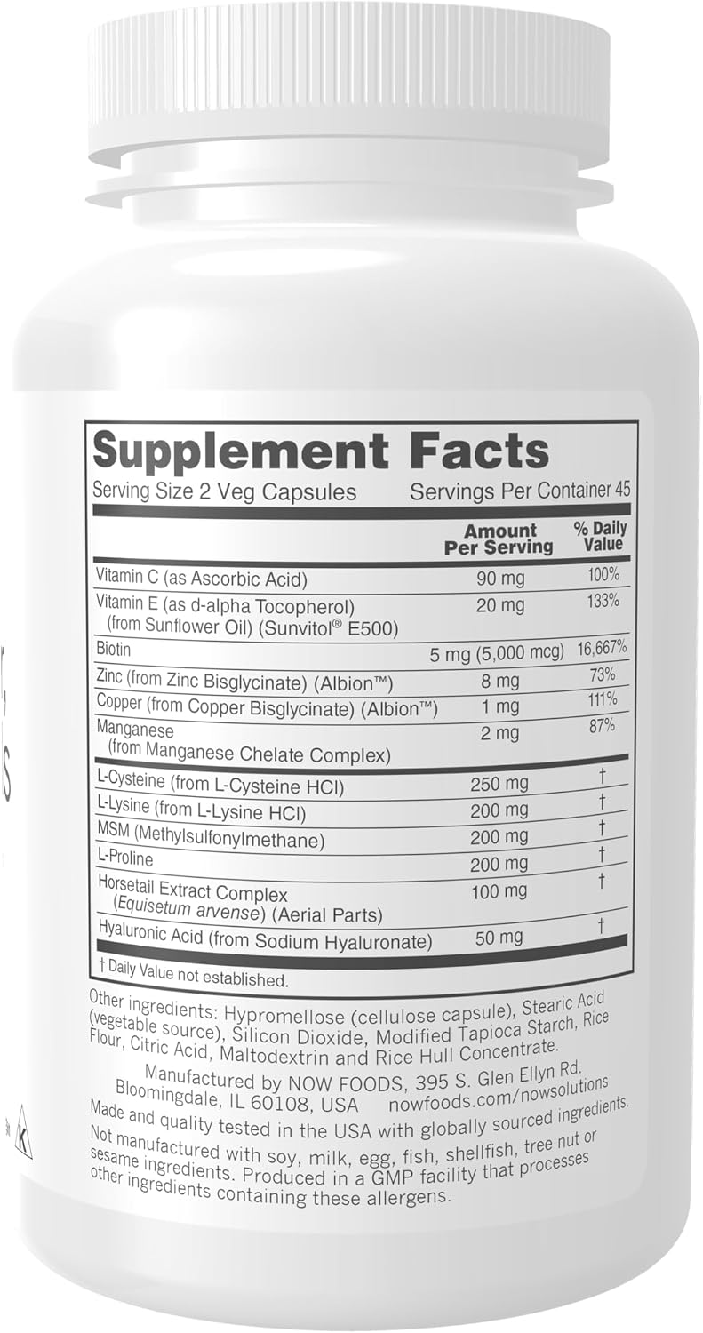 NOW Foods Vegan Hair, Skin & Nails - 5,000 mcg Biotin, 90 Vegan Capsules - görsel 2