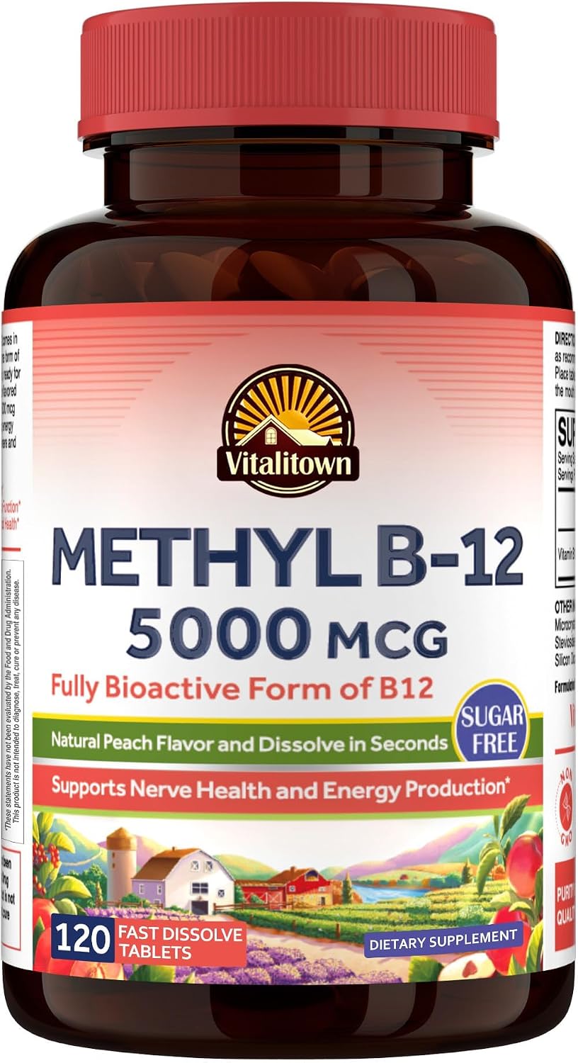 Vitalitown Vitamin B12 (Methyl B12) 5000 mcg – Bioactive Fast Dissolve Tablets, Natural Peach Flavour, Sugar-Free, 90 Count - görsel 10