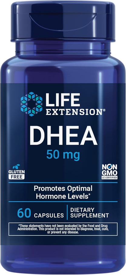 Life Extension DHEA 50 mg – Hormone Support for Healthy Ageing, Gluten-Free, Non-GM, 60 Capsules