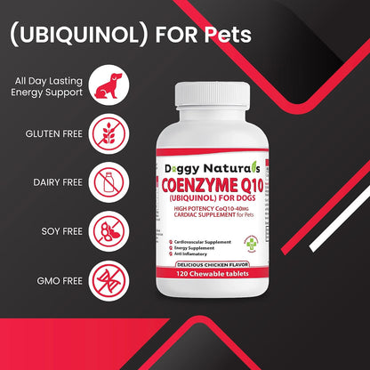 Coenzyme Q10 High Potency COQ10-40mg UBIQUINOL for Dogs (120 Tablets) - Made in USA