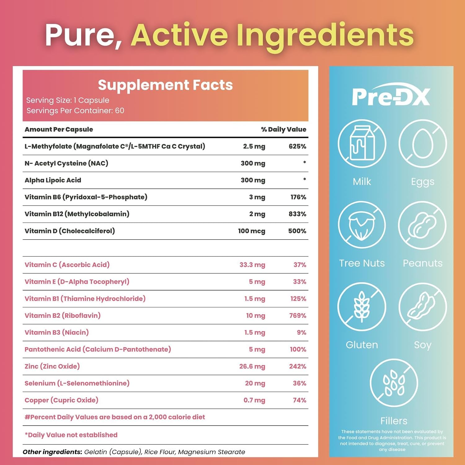 Pre-DX Nerve Support Supplement - Advanced L-Methylfolate Multivitamin with B-Complex, NAC & ALA - 60 Capsules - görsel 6