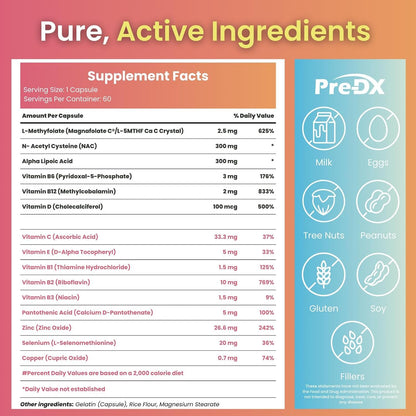 Pre-DX Nerve Support Supplement - Advanced L-Methylfolate Multivitamin with B-Complex, NAC & ALA - 60 Capsules