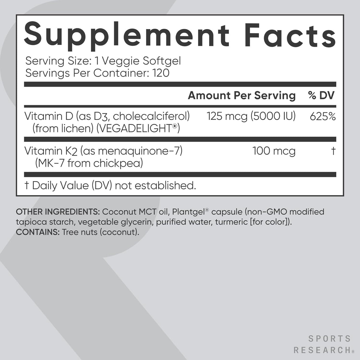 Sports Research Vitamin D3 with K2 Softgels – Vegan D3 & K2 MK-7, 5000 IU, 120 Count - görsel 5