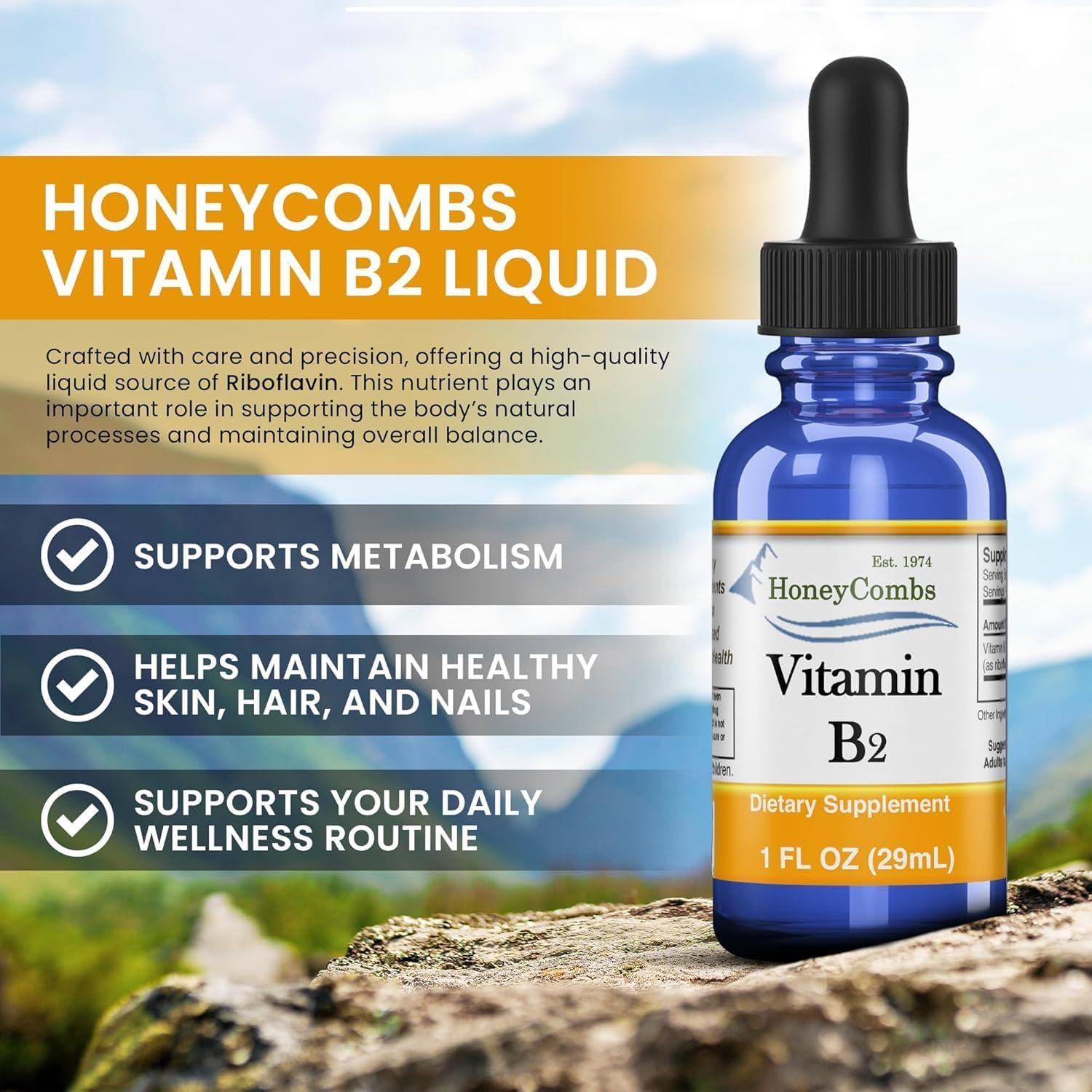 HoneyCombs Vitamin B2 Liquid Drops – High Potency Riboflavin Supplement – Alcohol Free, Vegan – 30 ml - görsel 2
