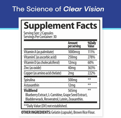 VisiUltra Eye Health Supplement – 14 Essential Nutrients for Vision Support & Blue Light Protection (60 Capsules)