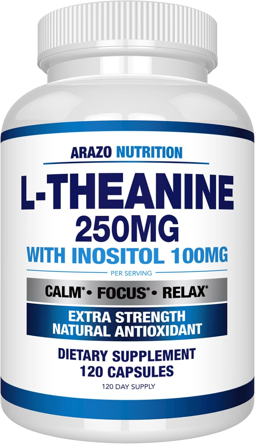 Arazo Nutrition L-Theanine 250mg with Inositol 100mg, 120 Vegetarian Capsules – Image 1
