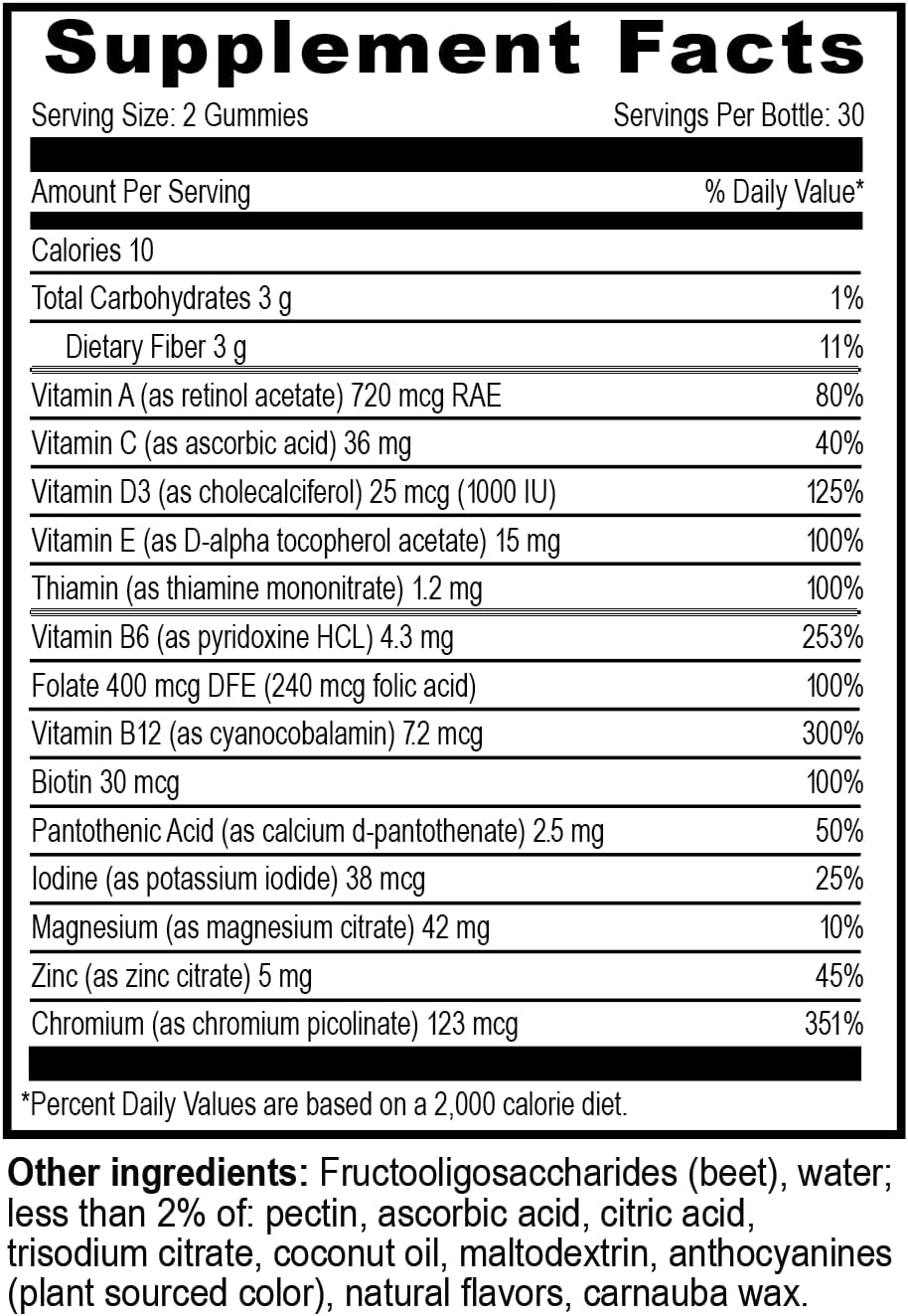 YUM-V'S Multivitamin Zero Gummies - Sugar-Free with Chromium, Thiamine and Magnesium - Natural Raspberry Flavour - 60 Count - görsel 2