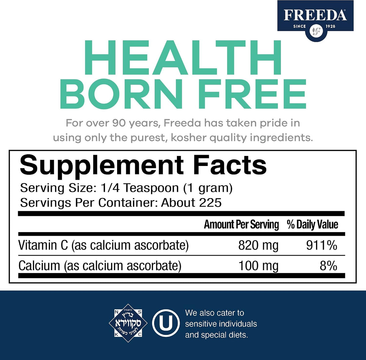 FREEDA Buffered Vitamin C Powder – Non-Acidic, Stomach-Friendly Vitamin C for Sensitive Individuals – Vegan, Kosher, Sugar-Free – 227 g (8 oz) - görsel 6