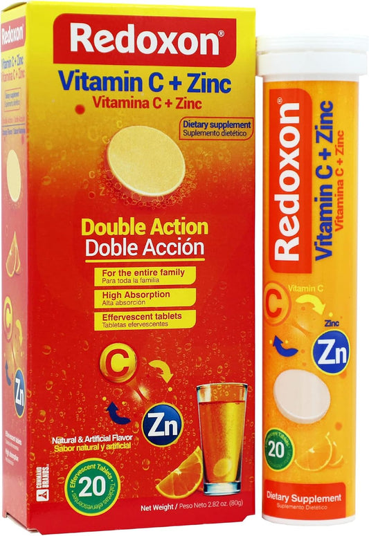 Redoxon Vitamin C + Zinc Effervescent Tablets, Orange Flavour (20 Tablets)