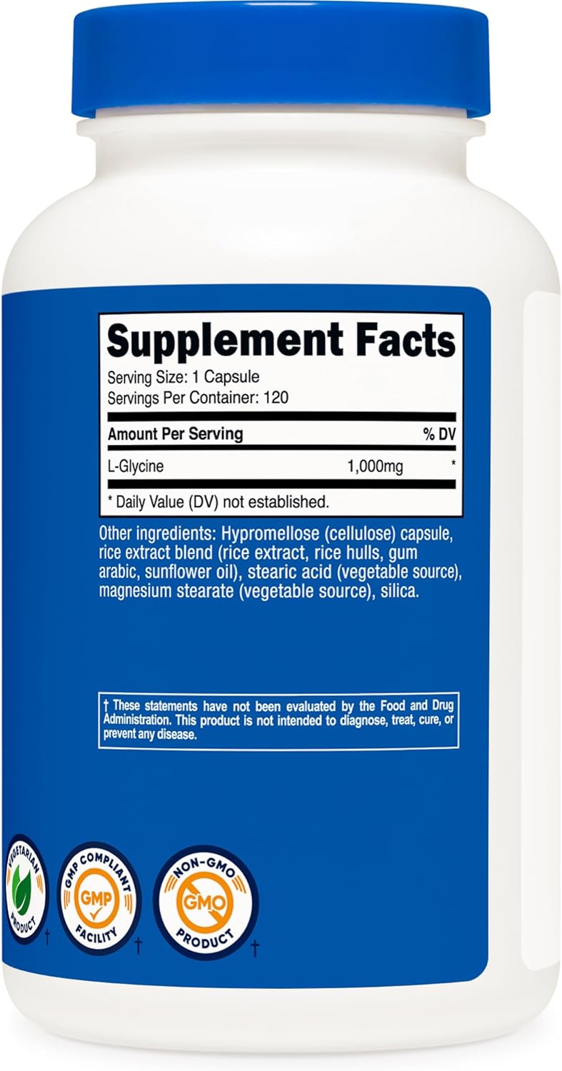 Nutricost L-Glycine 1000mg - 120 Vegetarian Capsules - Non-GMO & Gluten-free - görsel 5