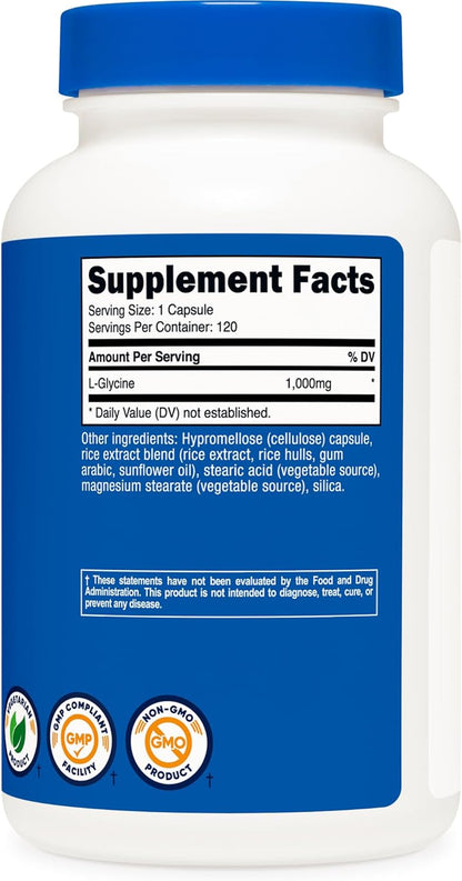 Nutricost L-Glycine 1000mg - 120 Vegetarian Capsules - Non-GMO & Gluten-free