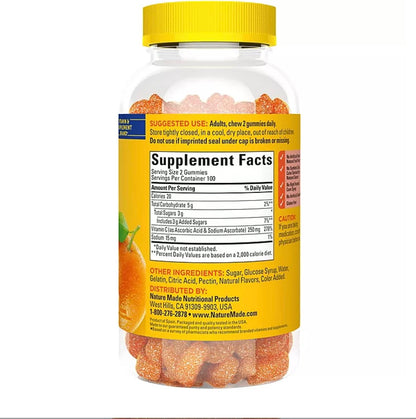 Nature Made Adult Gummies 200 Count Vitamin C Food Supplement, Orange Flavour