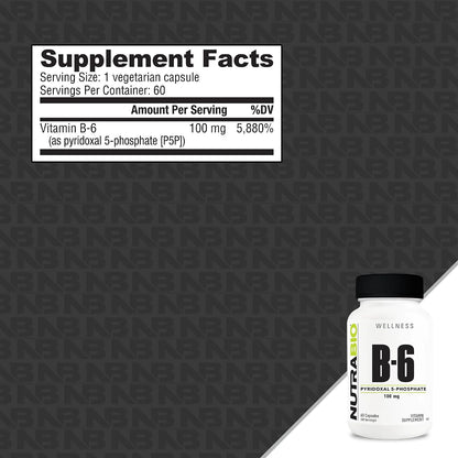 NutraBio Vitamin B6 (P5P) - 100mg, 60 Vegetable Capsules