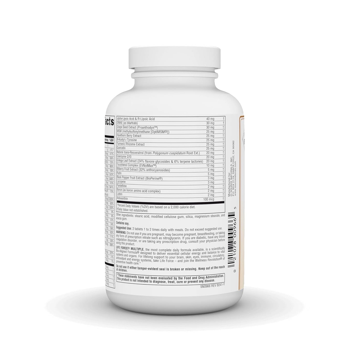 Source Naturals Life Force Multiple Iron Free Daily Multivitamin - High Strength Essential Vitamins, Minerals and Antioxidants - 120 Tablets - görsel 4