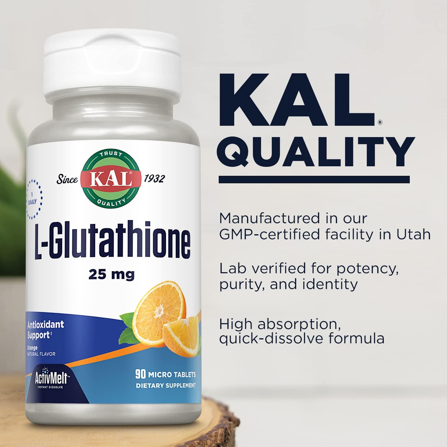 KAL L-Glutathione, Reduced Glutathione Supplement, High Absorption Antioxidant, Orange Flavour Instant Dissolve ActivMelt, Vegetarian, Lab Verified, 90 Servings, 90 Micro Tablets - görsel 3