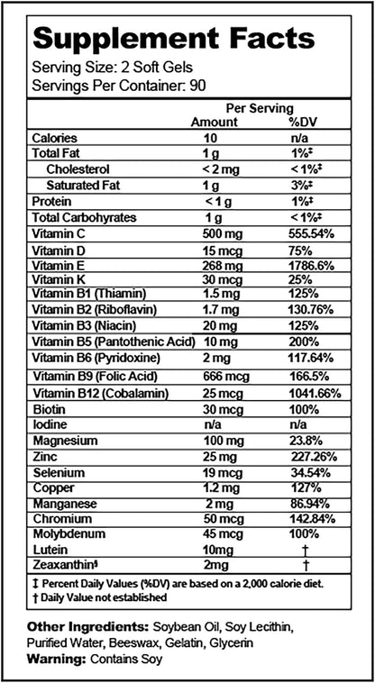 Macular Support Plus Multivitamin – AREDS2 Eye Supplements with Lutein & Zeaxanthin – 180 Soft Gels