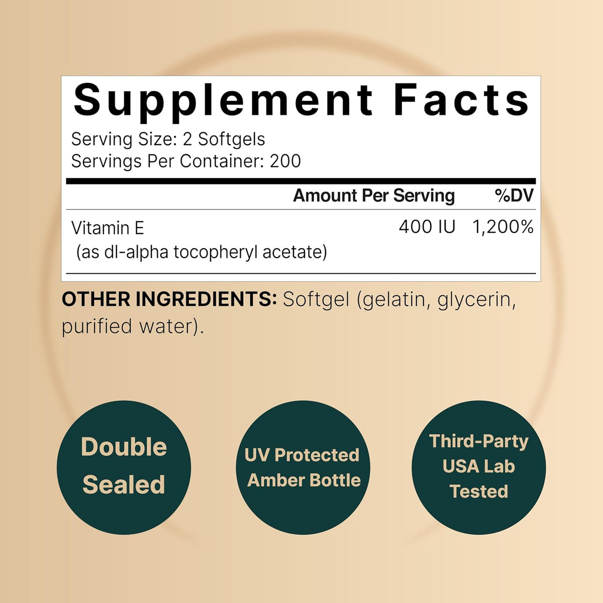 NatureBell Vitamin E Oil Softgels, 400 IU per Serving, 400 Capsules | Essential Antioxidant Supplement, Easily Absorbed Form – Contributes to Normal Immune Function & Skin Health – Non-GMO - görsel 2