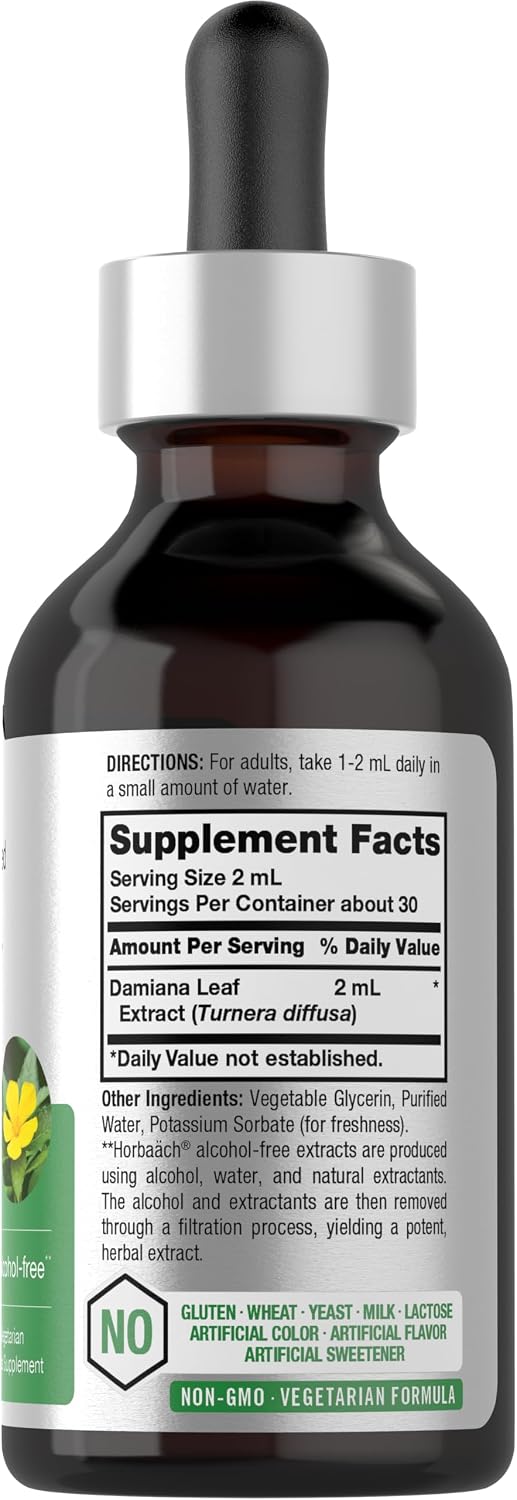 Horbäach Damiana Leaf Herb Tincture - 59 ml Super Concentrated Alcohol-Free Liquid Extract - Vegetarian, Non-GMO & Gluten-free - görsel 2