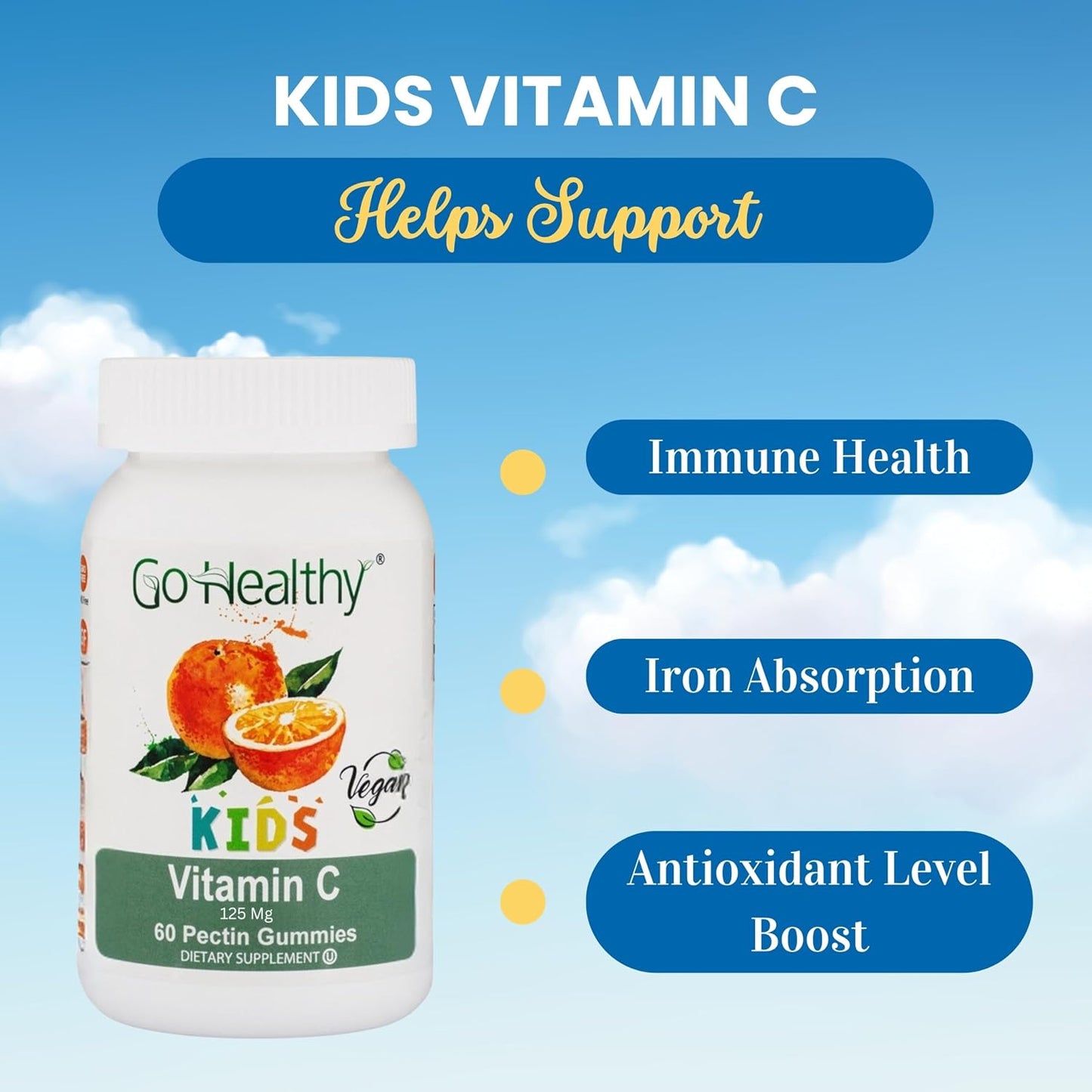 Go Healthy Kids Vitamin C Gummies – Immune Support Gummy Vitamins for Kids & Toddlers, 60 Count - görsel 3