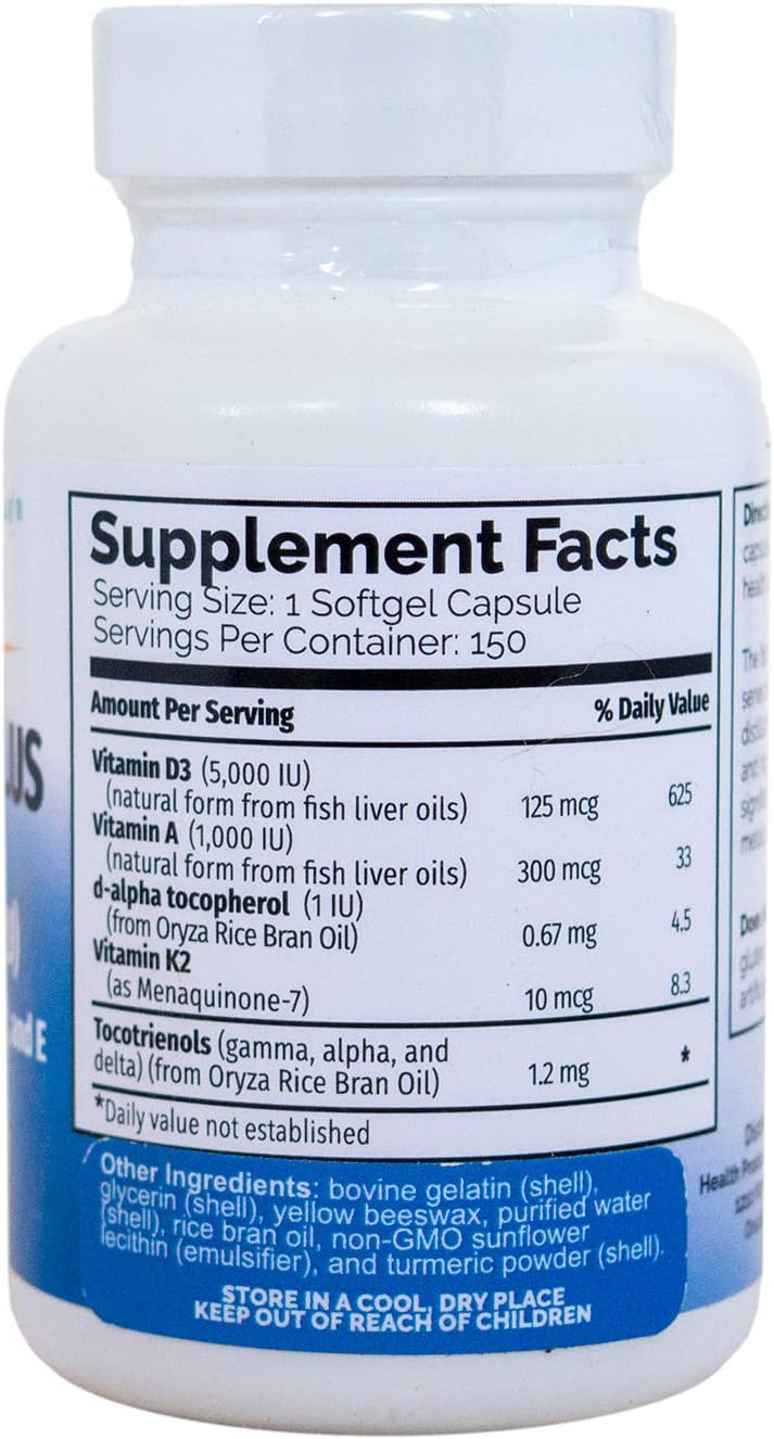 Vitamin D3 Plus - 125 mcg (5000 IU) Vitamin D3 with K2 MK-7 and Vitamin A - 150 Softgels - görsel 2