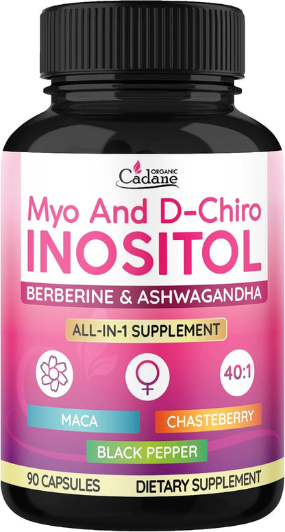 Myo & D-Chiro Inositol Food Supplement – Women's Balance Formula with Ashwagandha, Maca, Chasteberry, Berberine and Black Pepper – 90 Capsules