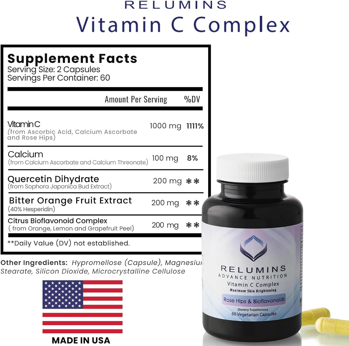 Relumins Advanced White Set - 1650mg Glutathione Complex and Advanced Vitamin C with Rose Hips & Bioflavonoids Bundle - görsel 9