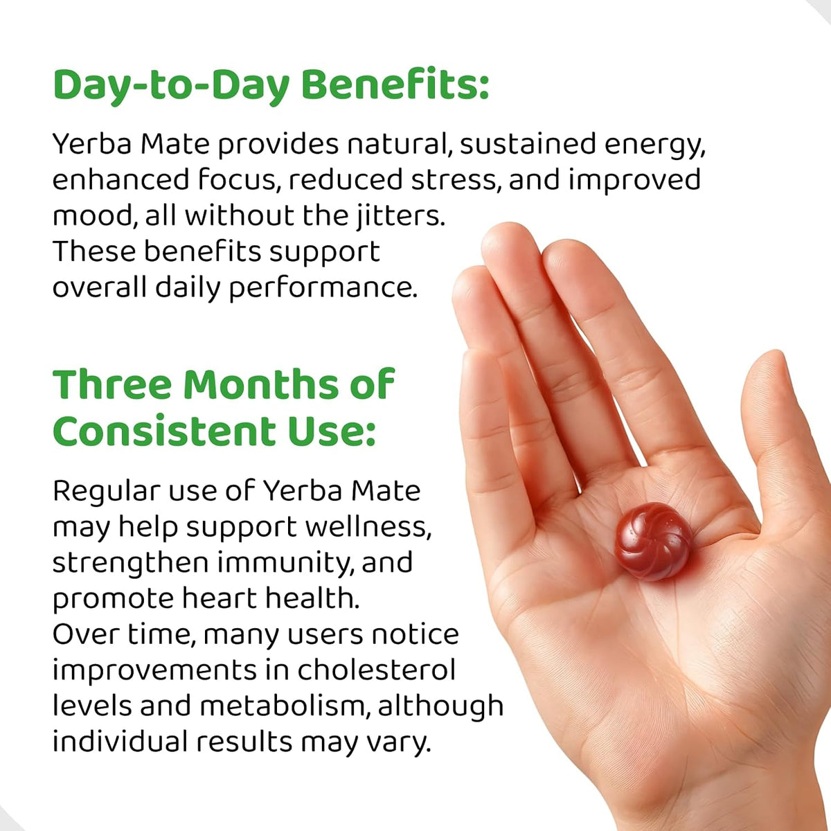 HOLYMARY Yerba Mate Gummies, Raspberry Flavour - Energy, Focus, Power - Vegan, Non-GMO, Natural Ingredients, Gluten-free, 50 Gummies - görsel 3