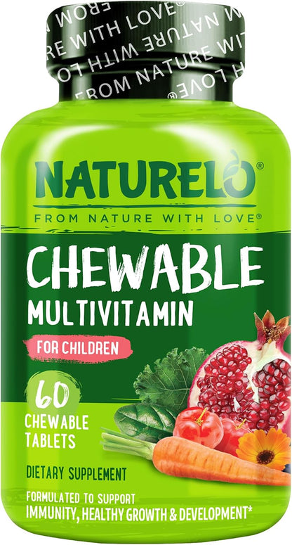NATURELO Chewable Multivitamin for Children - 60 Tablets - Organic Fruit Blend