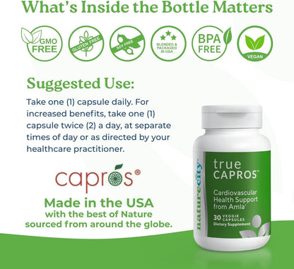 True-Capros Amla Fruit Extract – Polyphenol-Rich for Cardiovascular Support (60 Vegetable Capsules)