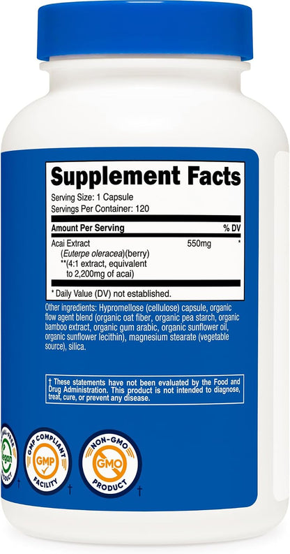 Nutricost Acai Extract 120 Capsules - 550mg per Serving, Non-GMO, Gluten-free, Vegetarian