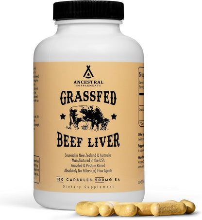 Ancestral Supplements Grass-Fed Beef Organ Supplement – Whole Body Wellness Blend, 180 Capsules