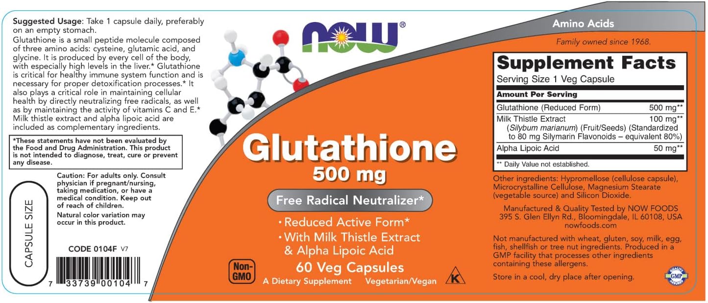 NOW Foods - Glutathione, 500 mg, 60 Vcaps - görsel 2