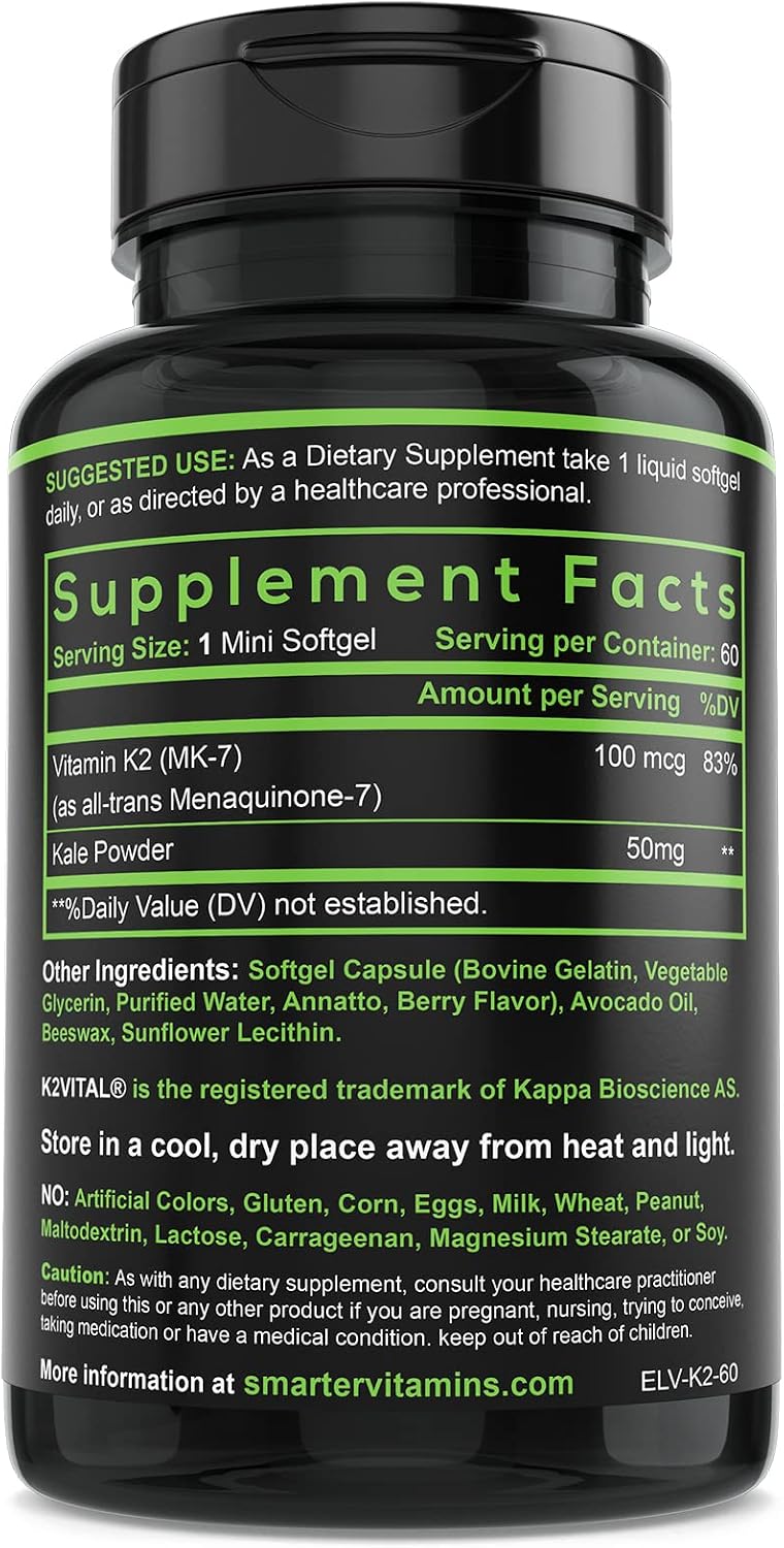 Smarter Vitamin K2 MK7 100mcg, Made with K2VITAL and Kale, 60 Liquid Softgels - görsel 5